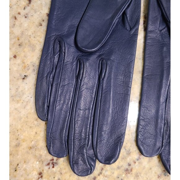 New? Vintage Size S 6.5 Navy Blue Soft Leather Silk Lined Formal 8" Gloves Franc - Picture 6 of 16